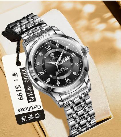 Light-Luxury Business Quartz Watch For Men In Steel And Gold
