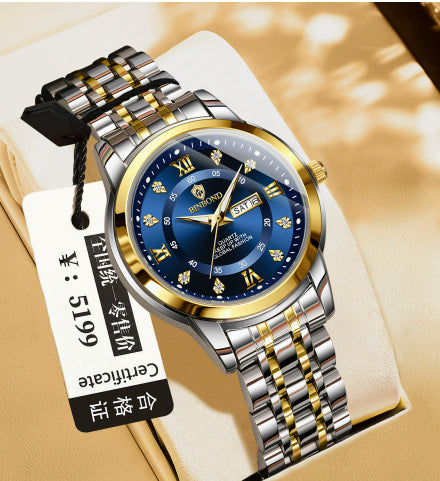 Light-Luxury Business Quartz Watch For Men In Steel And Gold