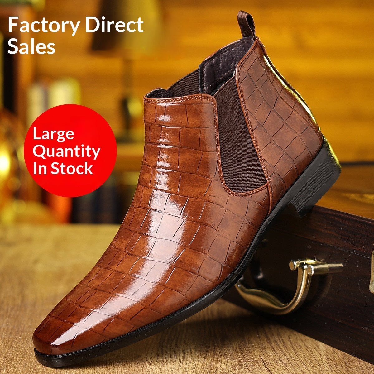Men's Elegant Leather Shoes with Plaid Pattern in Six Colours
