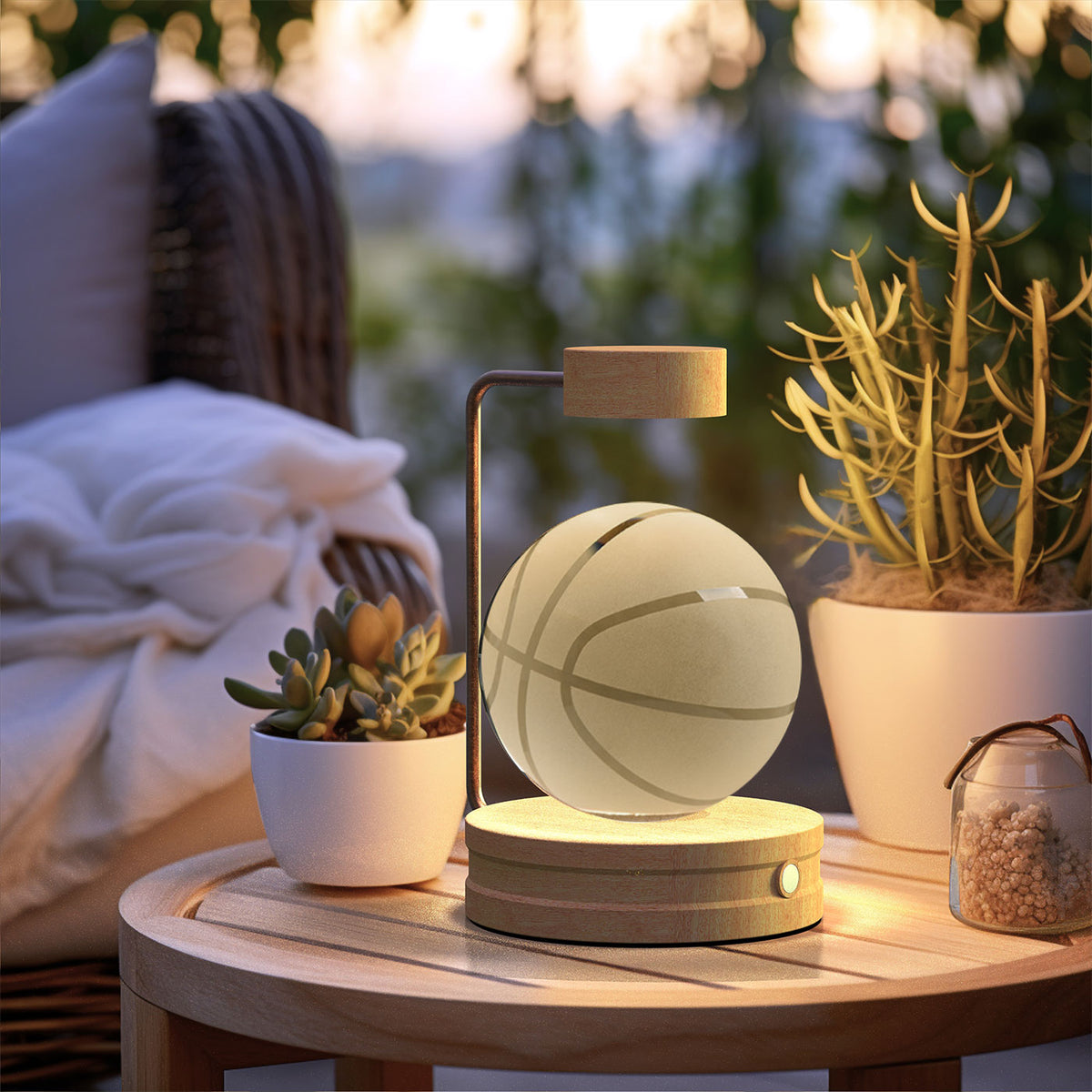 Crystal Ball Night Light With 3D Pattern On Wooden Base