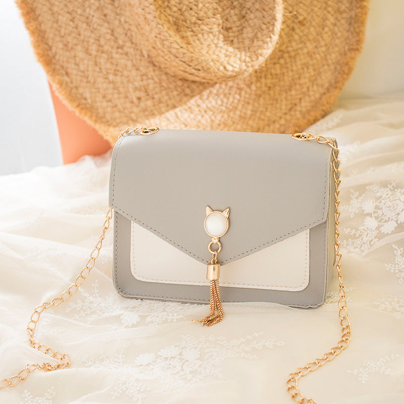 Cute Cat Tassel Crossbody Bag for Women, Small Chain Messenger Bag