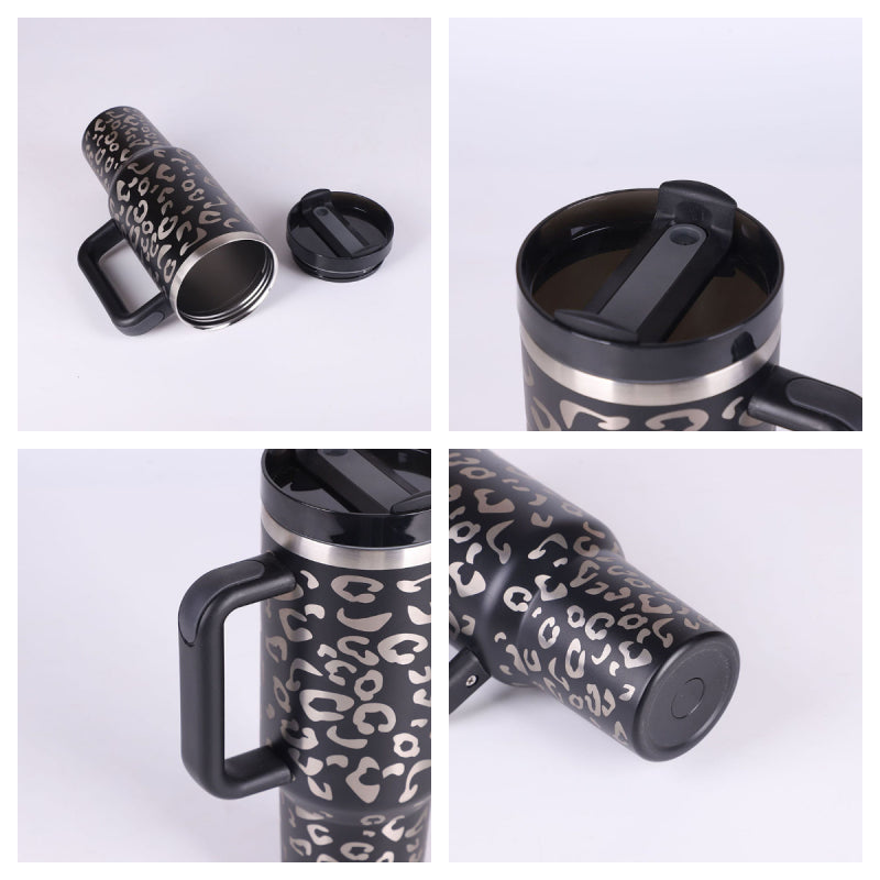 40oz Insulated Tumbler With Handle And Straw, Leakproof Lid