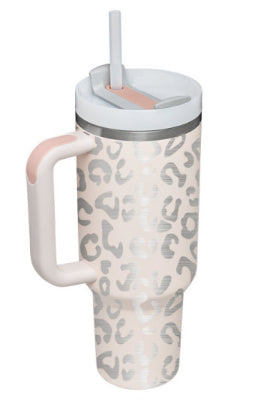 40oz Insulated Tumbler With Handle And Straw, Leakproof Lid