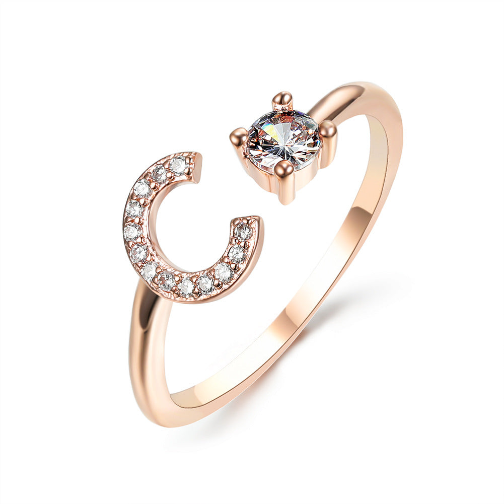 Adjustable Initial Letter Ring In Gold, Silver Or Rose Gold