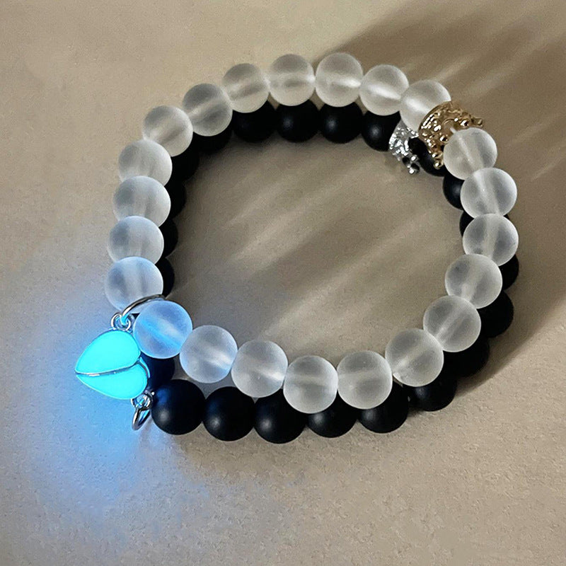 Handmade Crown Charm Couple Bracelets, Luminous Glow In The Dark