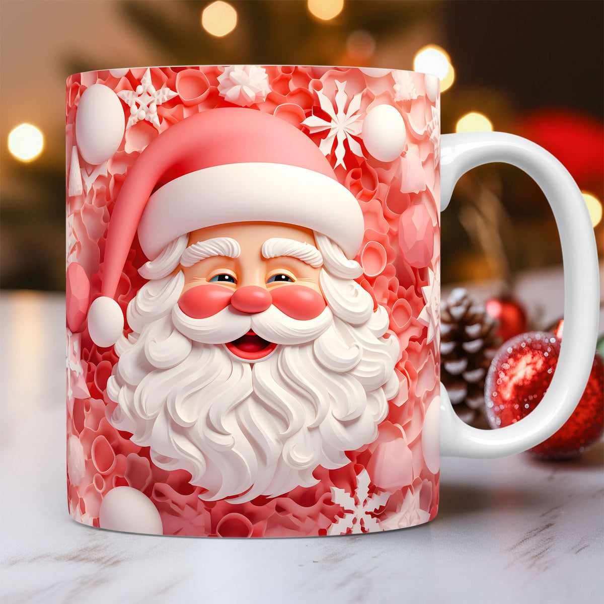3D Christmas Ceramic Mug with Santa Snowman Space Design