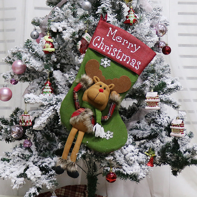 Big Plush Christmas Stockings Set with 3D Santa Snowman Elk