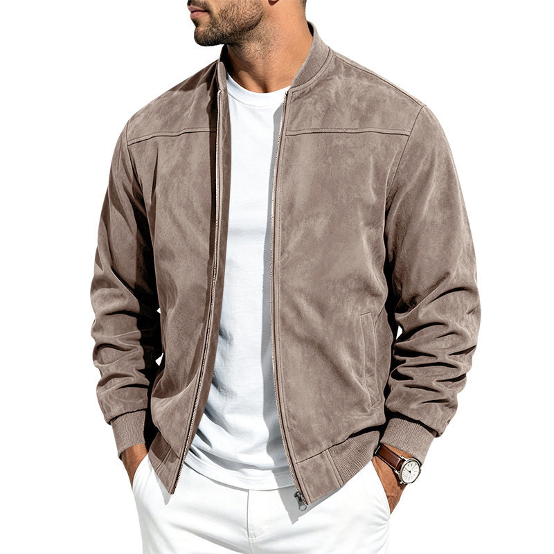 Men's Suede Zip-Up Jacket With Full Zip Closure, Casual Fit