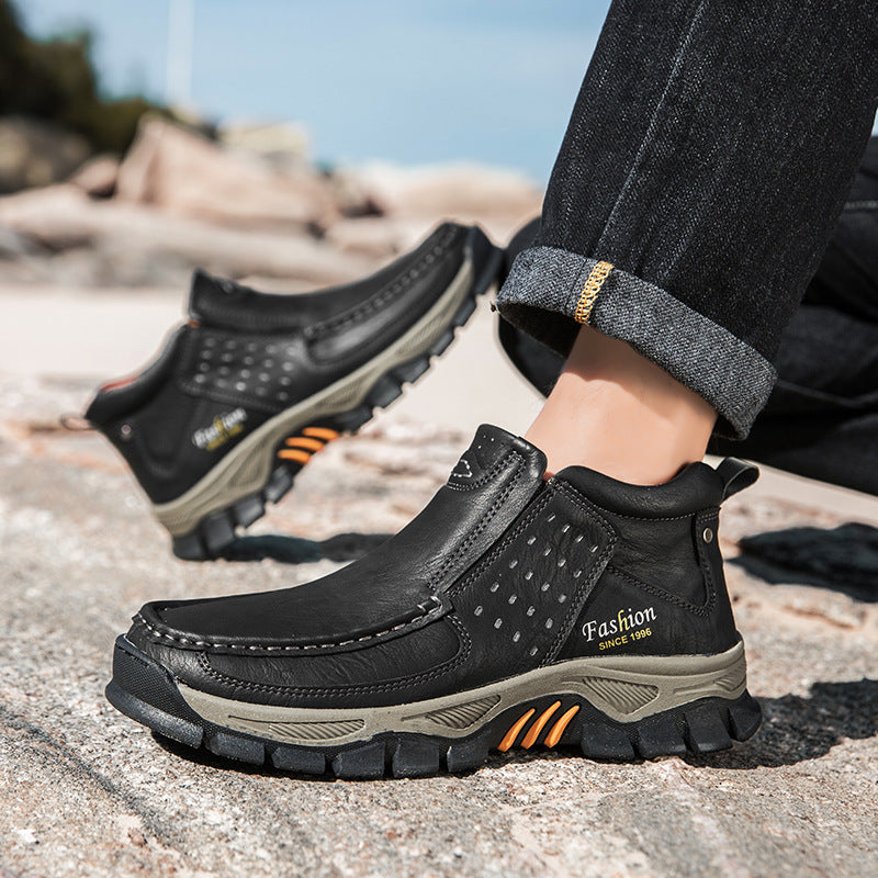 Men's Casual Metal-Detail Ankle Boots with Chunky Heel