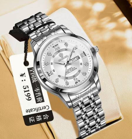 Light-Luxury Business Quartz Watch For Men In Steel And Gold
