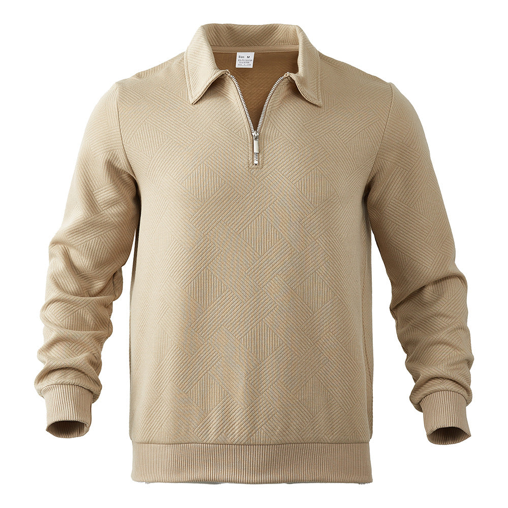 Men's Lapel Jacquard Half-Zip Sweatshirt in Solid Colours