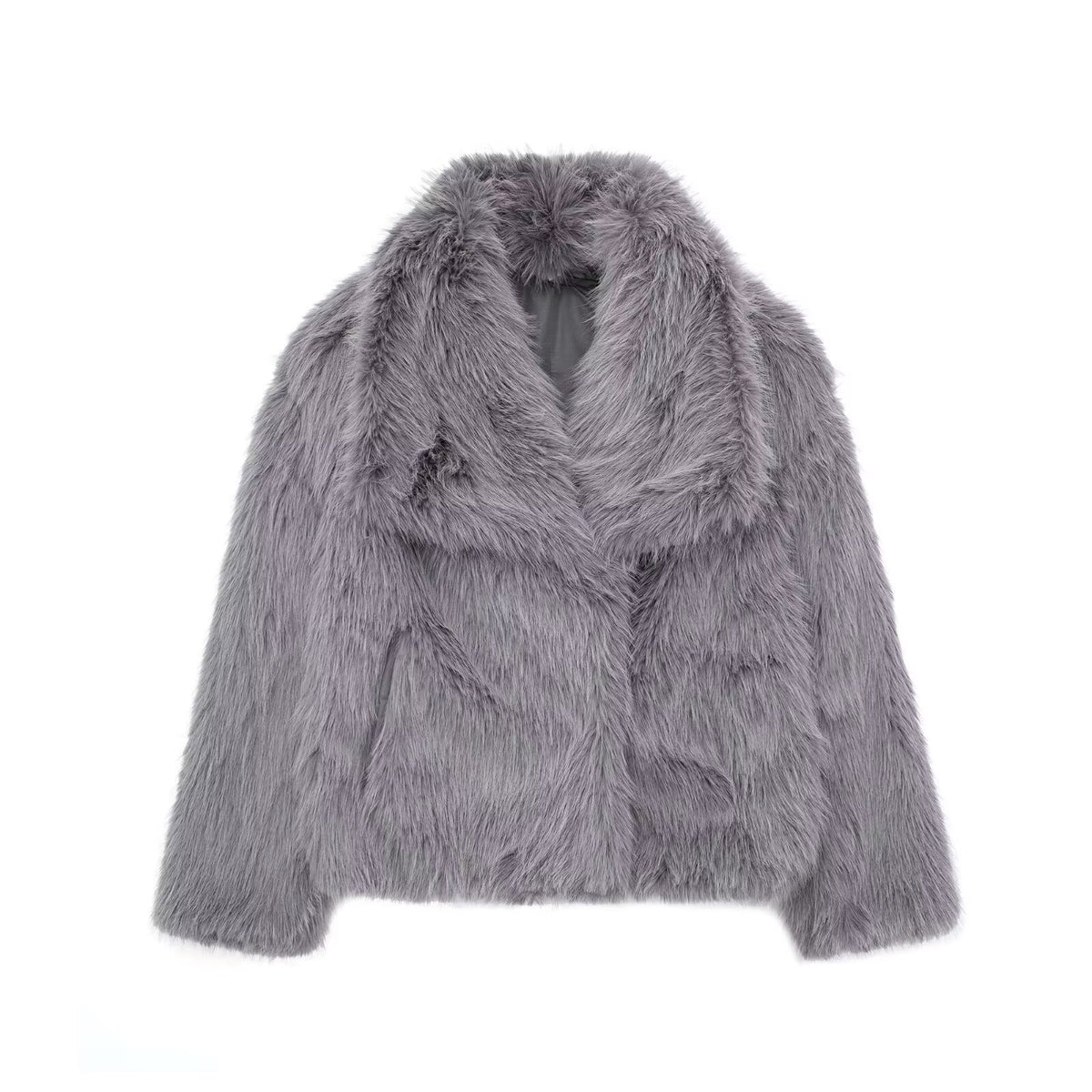 Women's Winter Plush Coat, Fluffy Thick Lapel Jacket