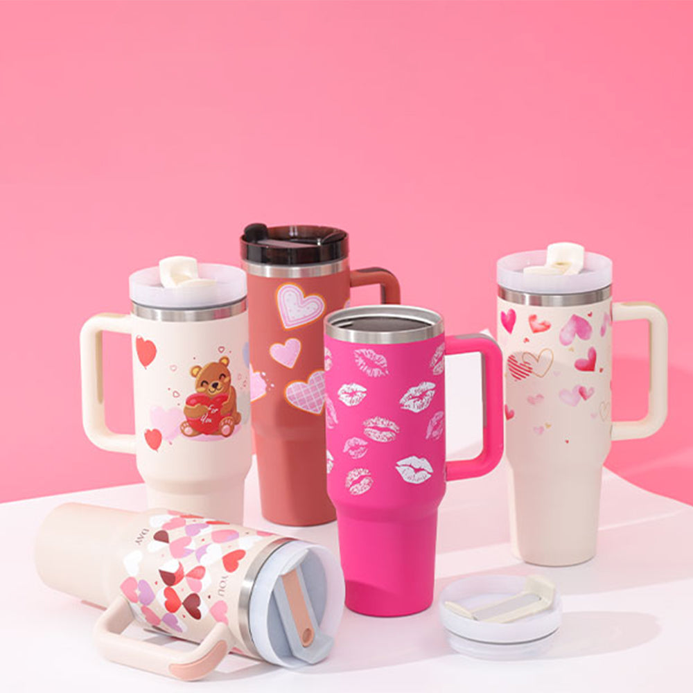 40oz Insulated Tumbler With Handle And Straw, Leakproof Lid