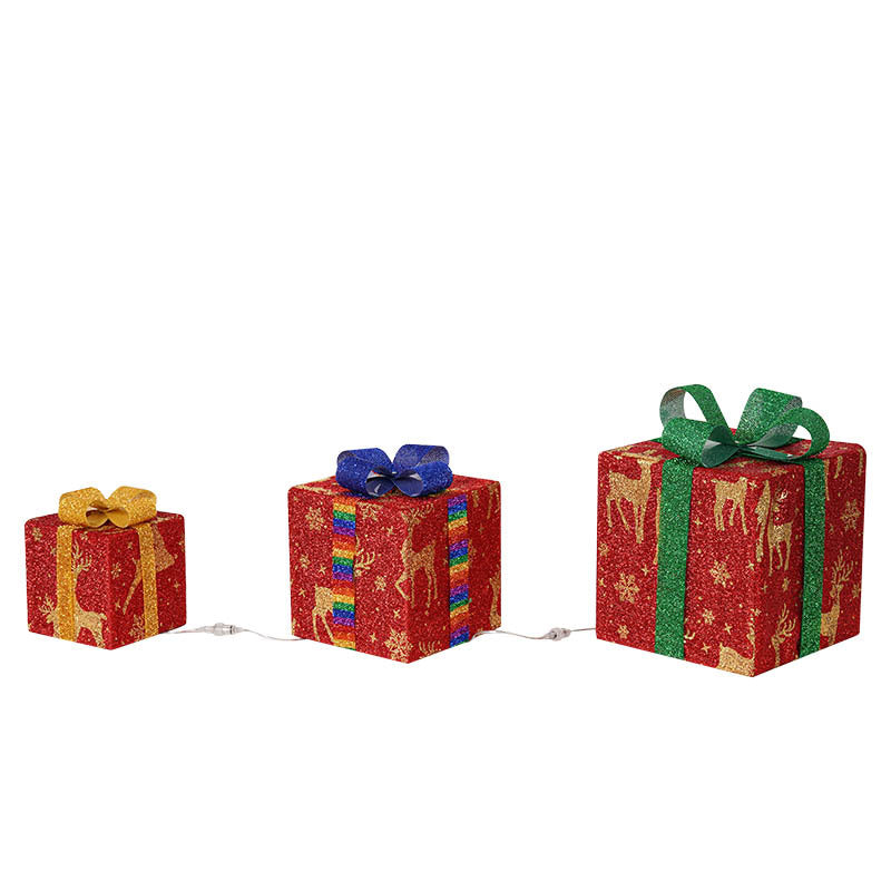 Light Up Outdoor Christmas Gift Box Decoration with Bow