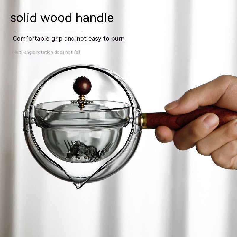 Heat-Resistant Glass Teapot With Infuser, Wooden Handle