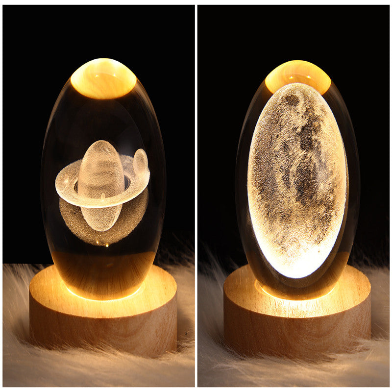 LED Galaxy Crystal Ball Night Light With Solid Wood Base