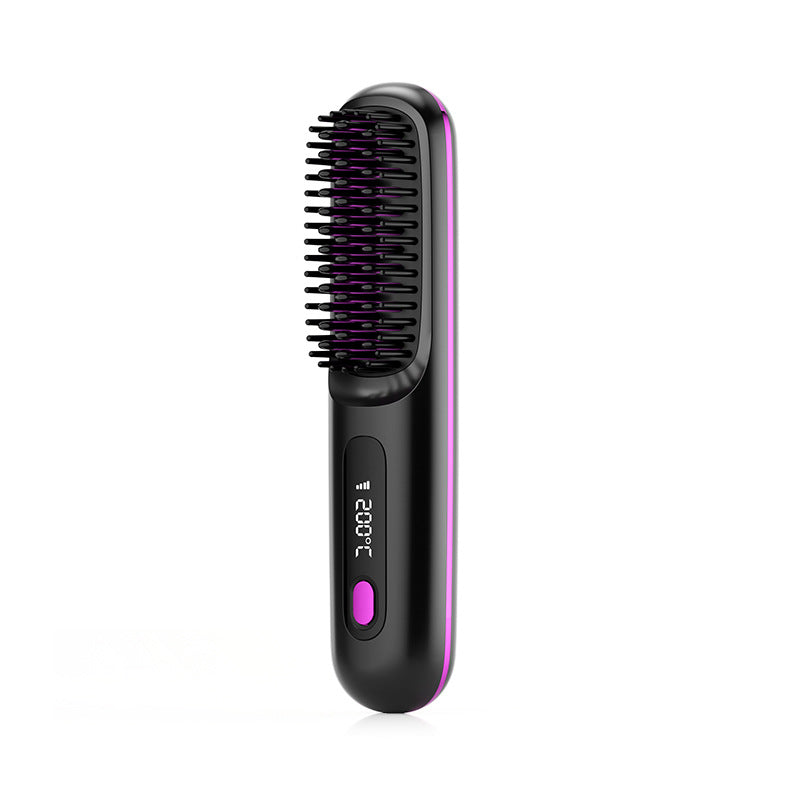 2-in-1 Cordless Hair Straightener Brush, USB Rechargeable