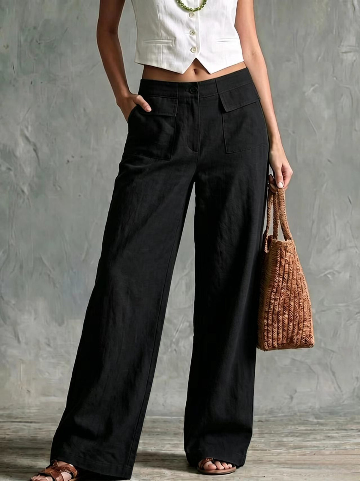 Women's Loose Fit Elastic Waist Trousers in Solid Colours