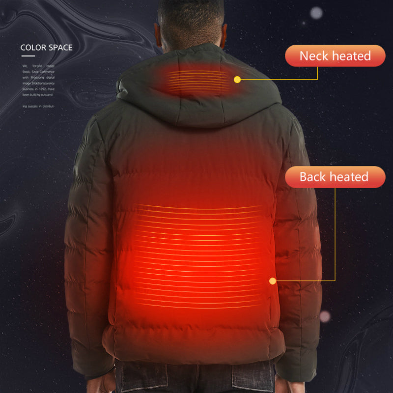 Unisex USB Heated Down-Style Jacket, Hooded Winter Coat
