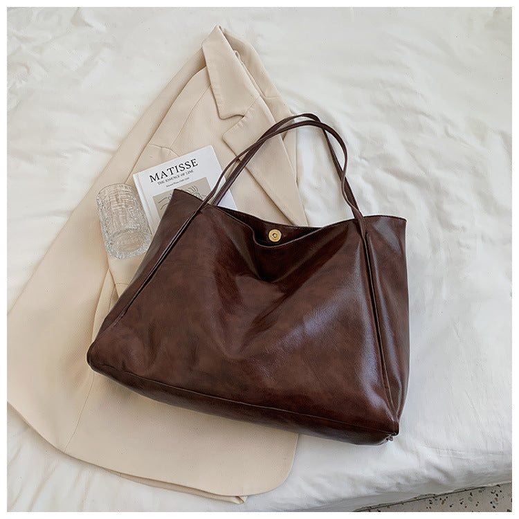 Large Capacity Women's Leather Handbag, Japanese Korean Style Tote