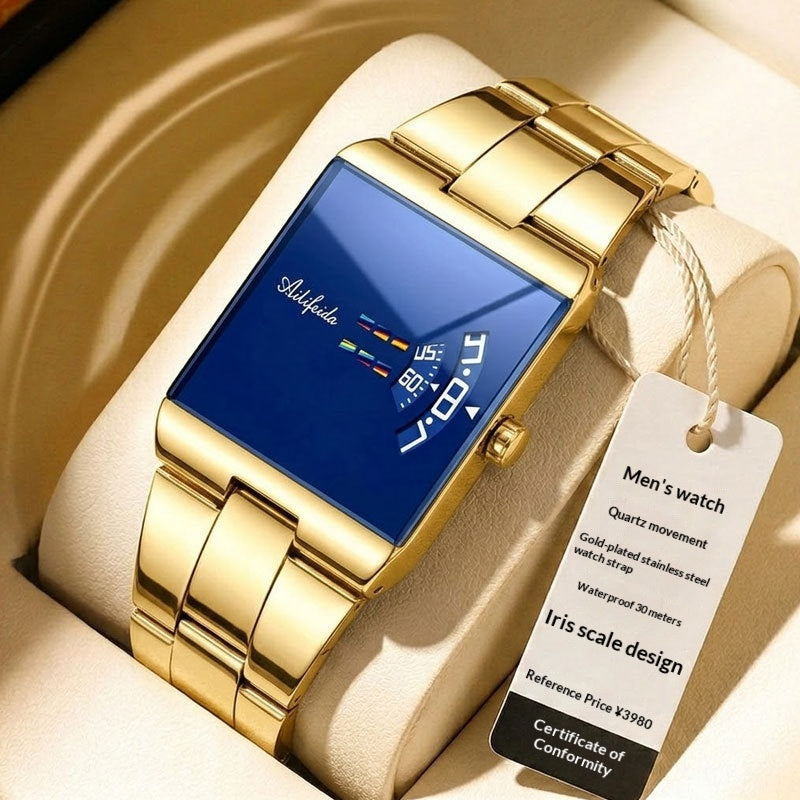 Square Quartz Waterproof Steel Band Luxury Men's Wristwatch