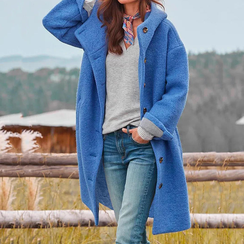 Women's Long Hooded Coat with Button Front for Winter