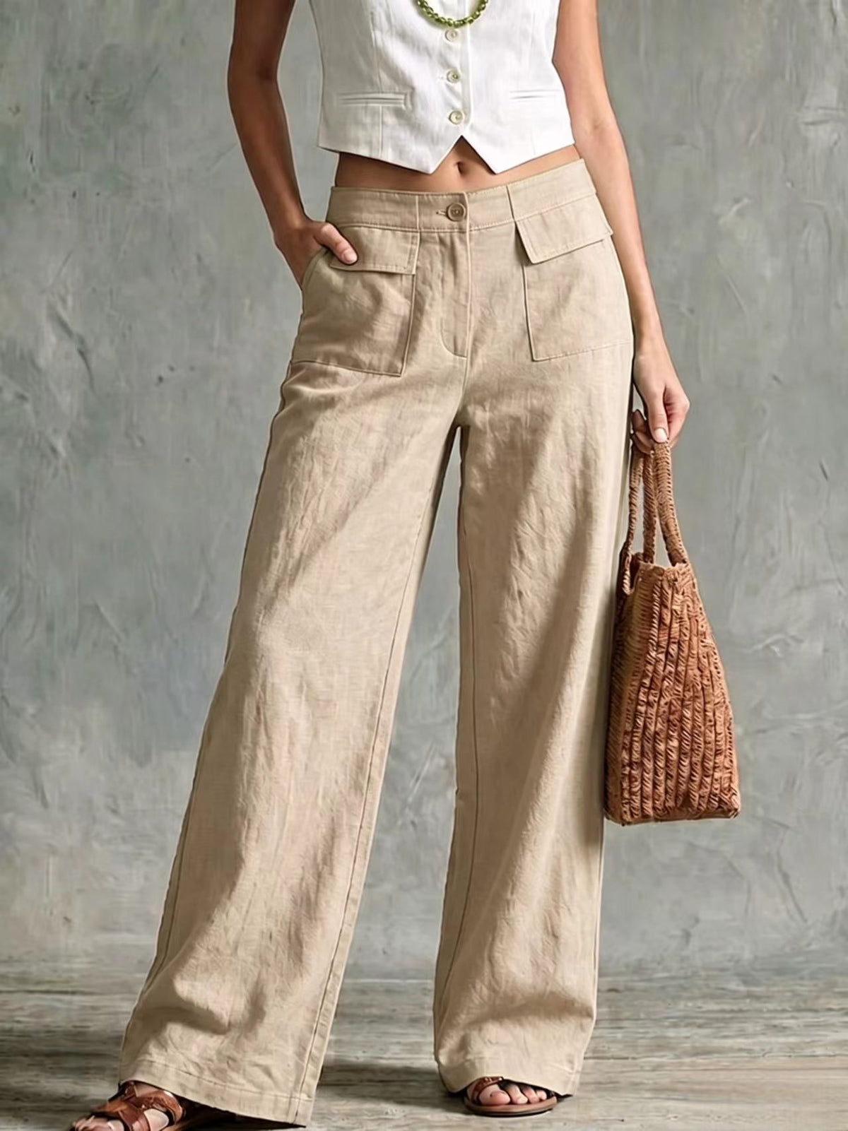 Women's Loose Fit Elastic Waist Trousers in Solid Colours