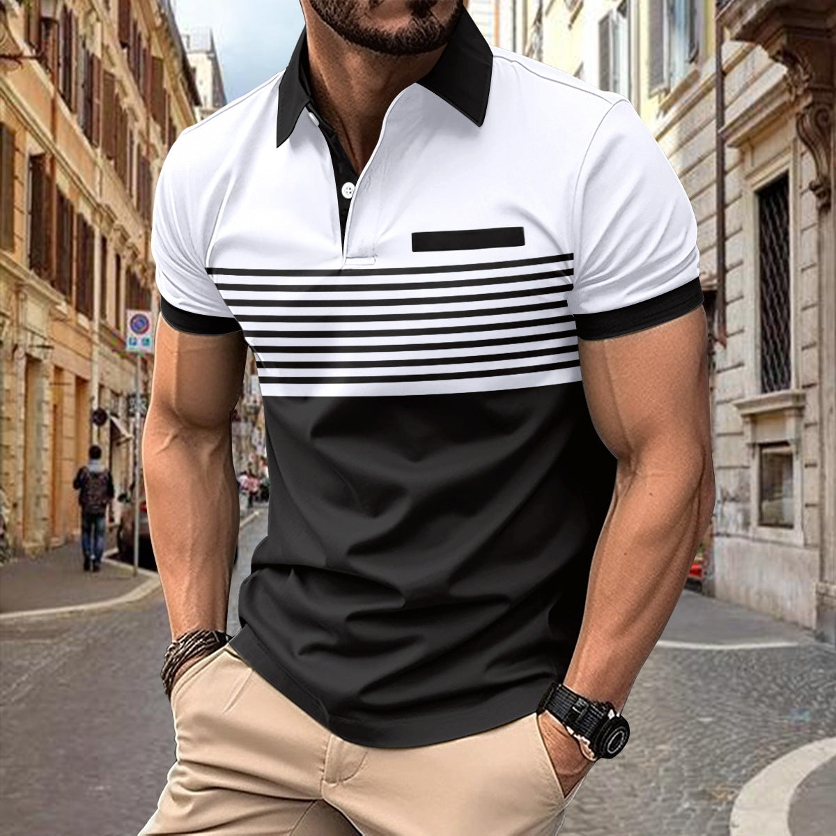 Men's Casual Striped Shirt with Chest Pocket in Thirteen Colours