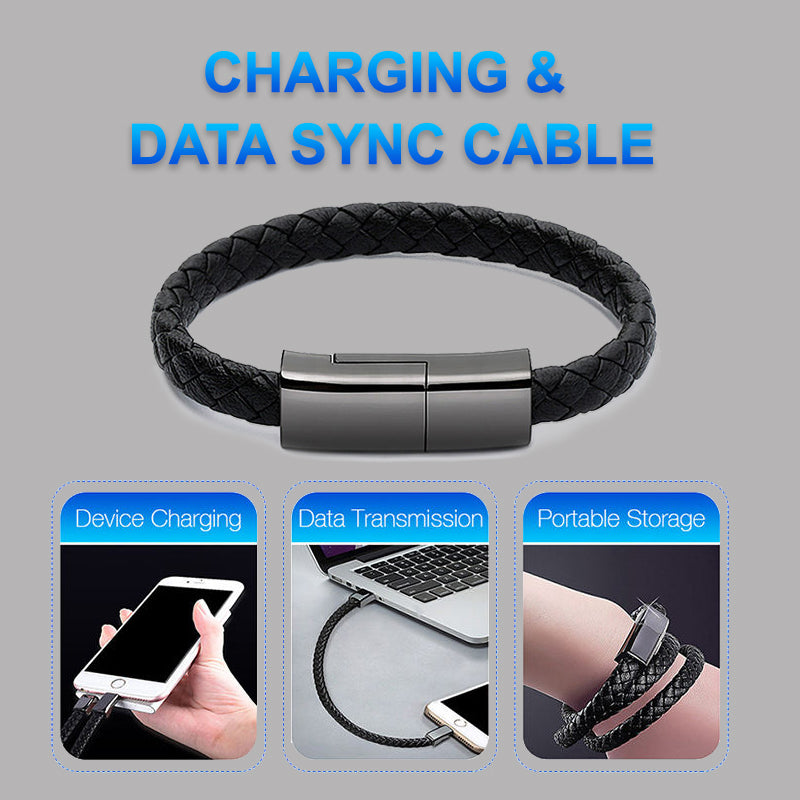 Leather Bracelet Charging Cable, Wearable USB Data Cord