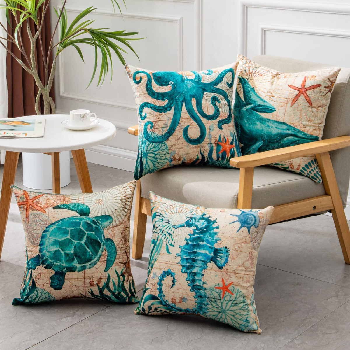 Sea Turtle Print Cushion Cover, Soft Throw Pillow Case