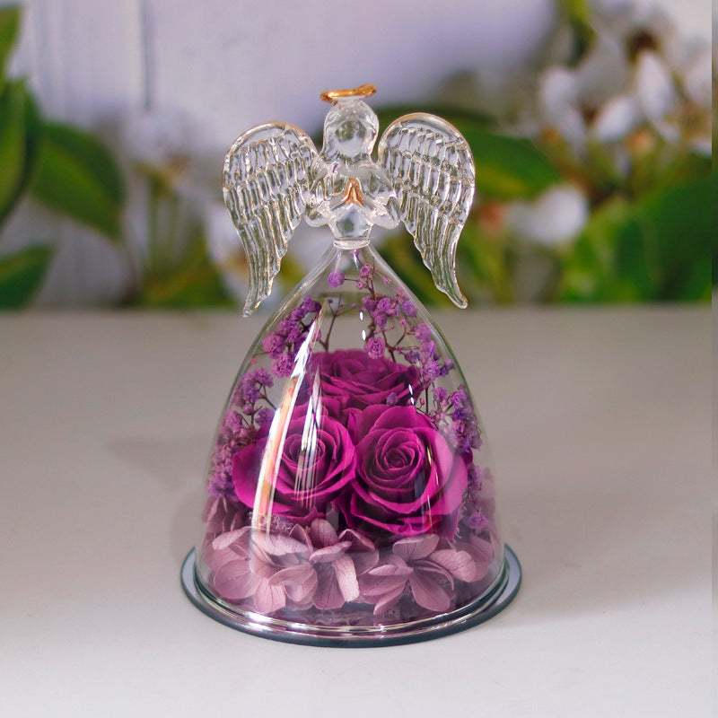 Eternal Flower Angel Gift Box with Glass Cover Dried Rose
