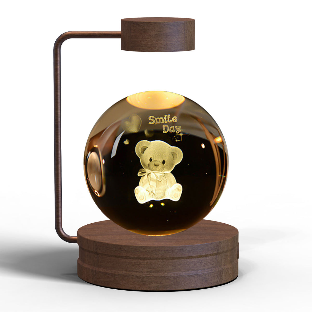 Crystal Ball Night Light With 3D Pattern On Wooden Base