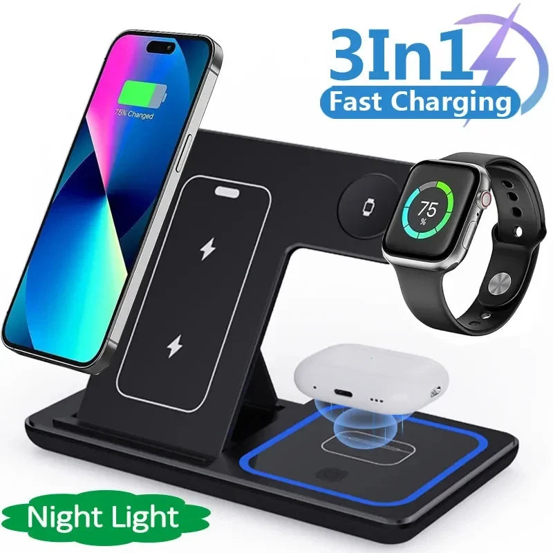 3 In 1 Foldable Wireless Charging Station With LED Light