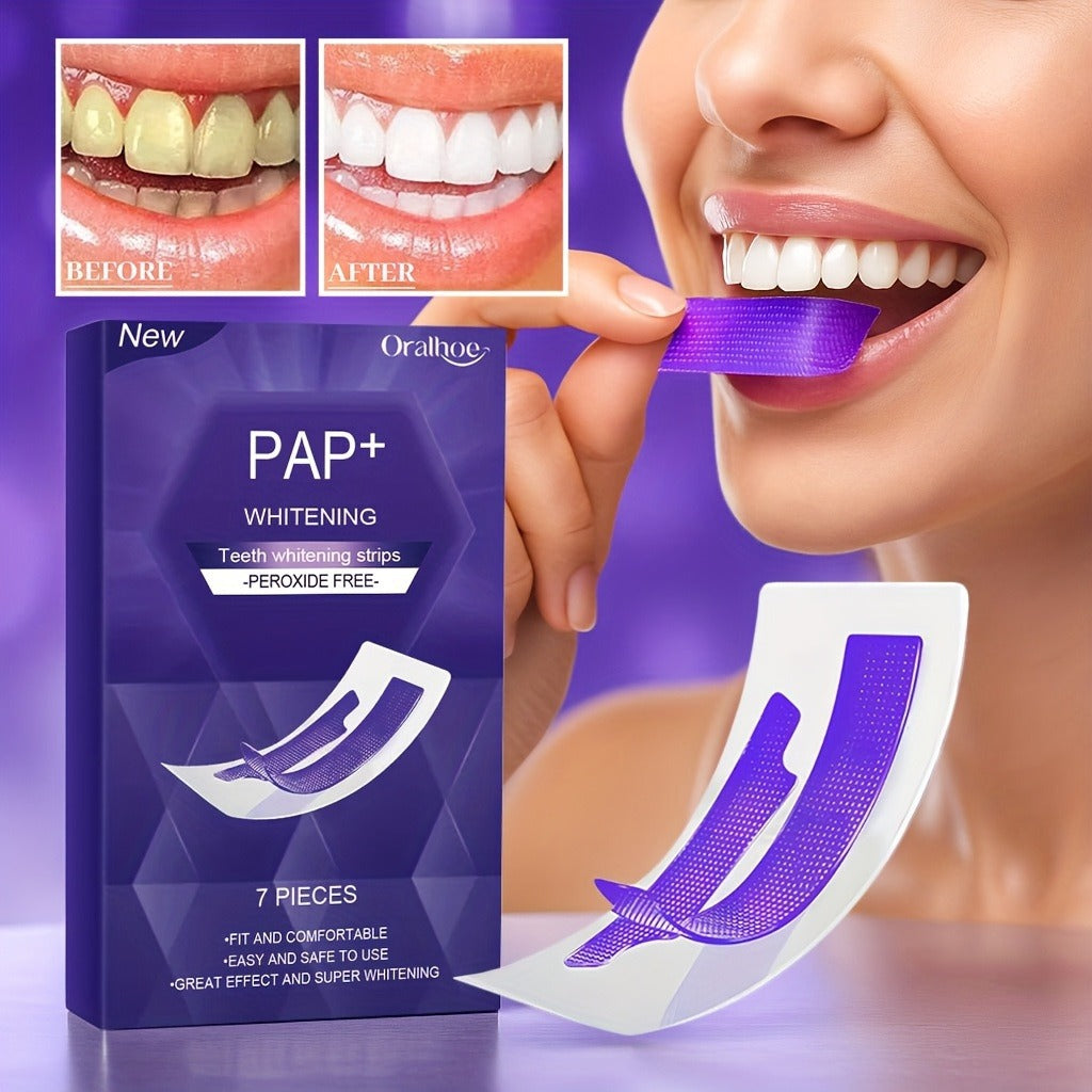 Purple Teeth Whitening Strips, Dry Application, 7 Pairs per Box