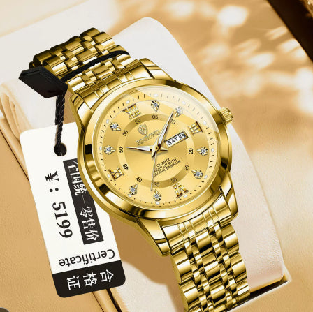 Light-Luxury Business Quartz Watch For Men In Steel And Gold