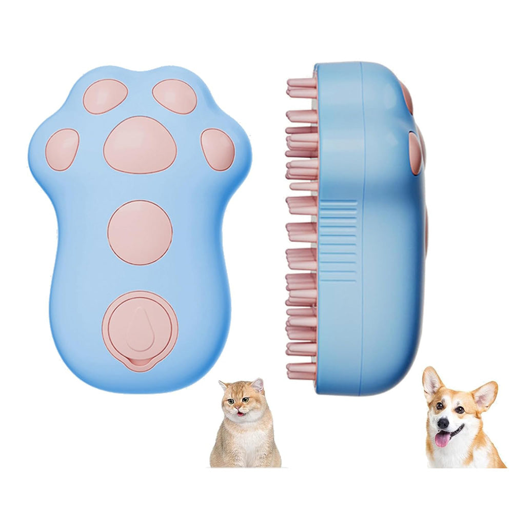 Rechargeable Steam Cat Brush with Soft Silicone Teeth, Paw Shaped