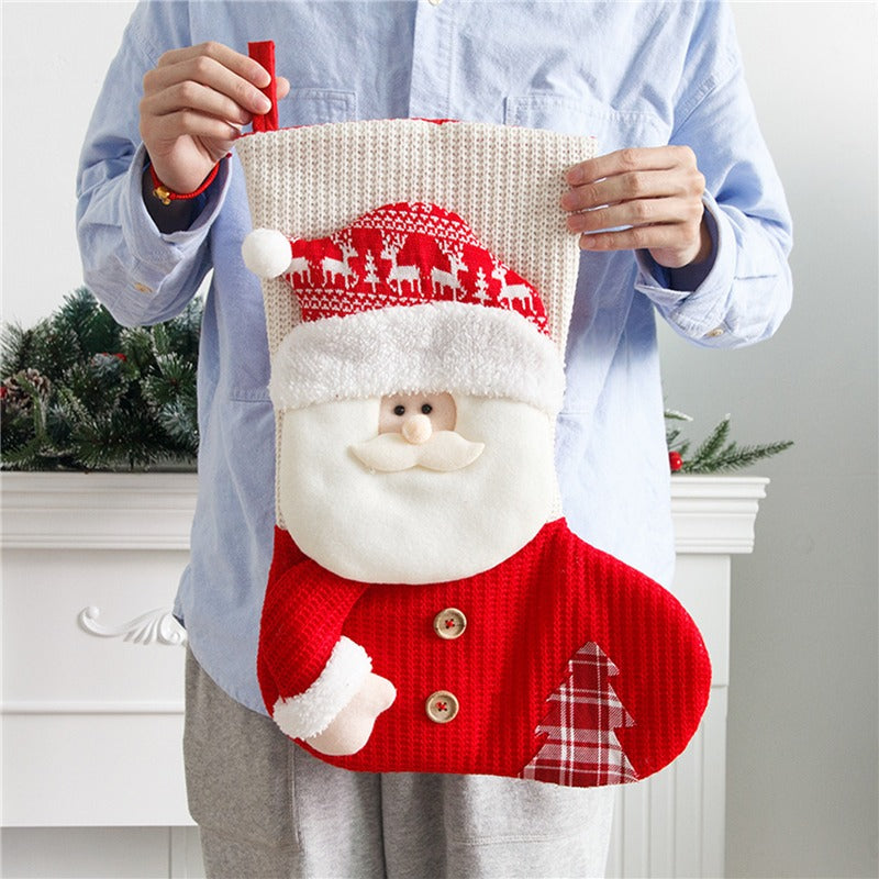Large Red and White Knitted Christmas Stocking for Fireplaces