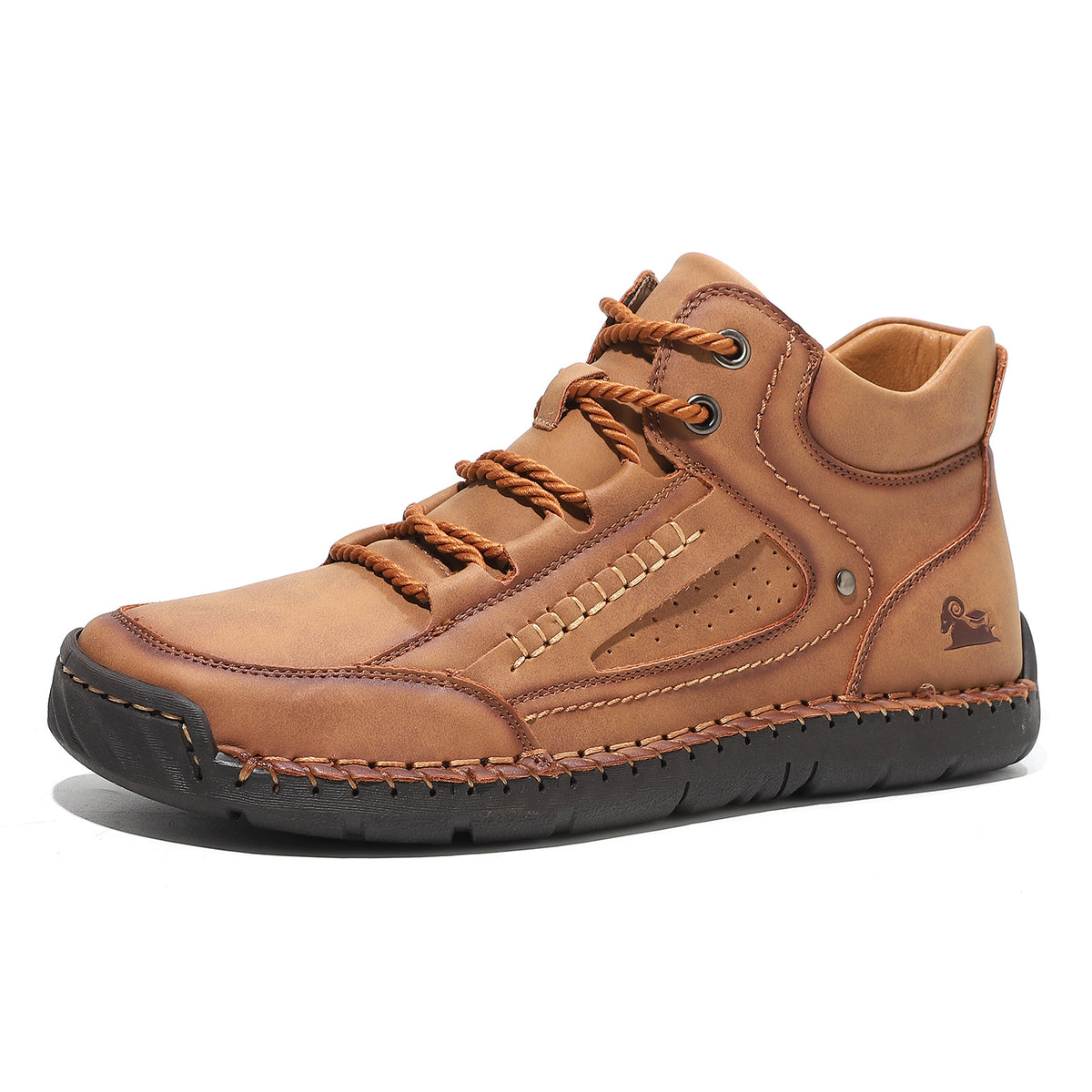 Men's Breathable Flat-Lace High-Top Shoes with Leather Lining