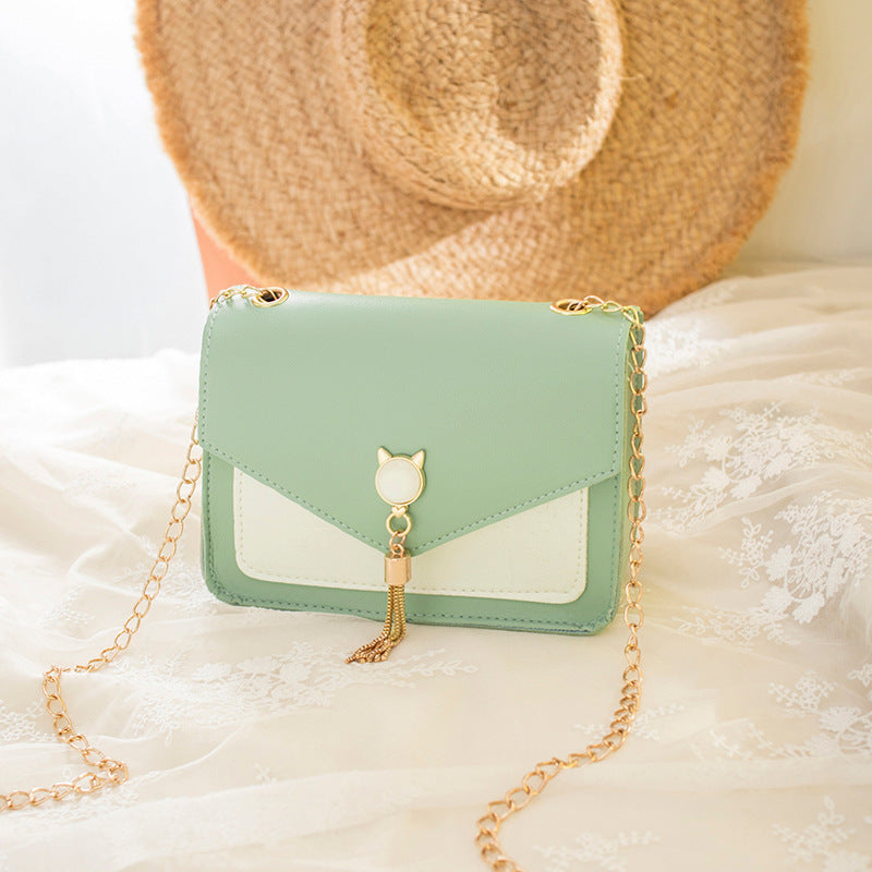 Cute Cat Tassel Crossbody Bag for Women, Small Chain Messenger Bag