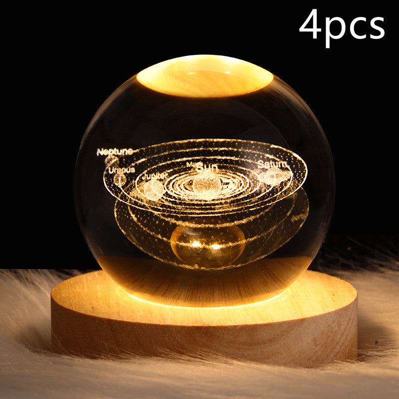 LED Galaxy Crystal Ball Night Light With Solid Wood Base