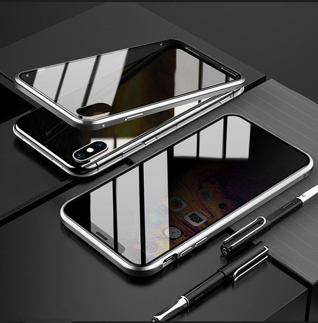 Magnetic Privacy Glass Phone Case With Metal Frame Protection