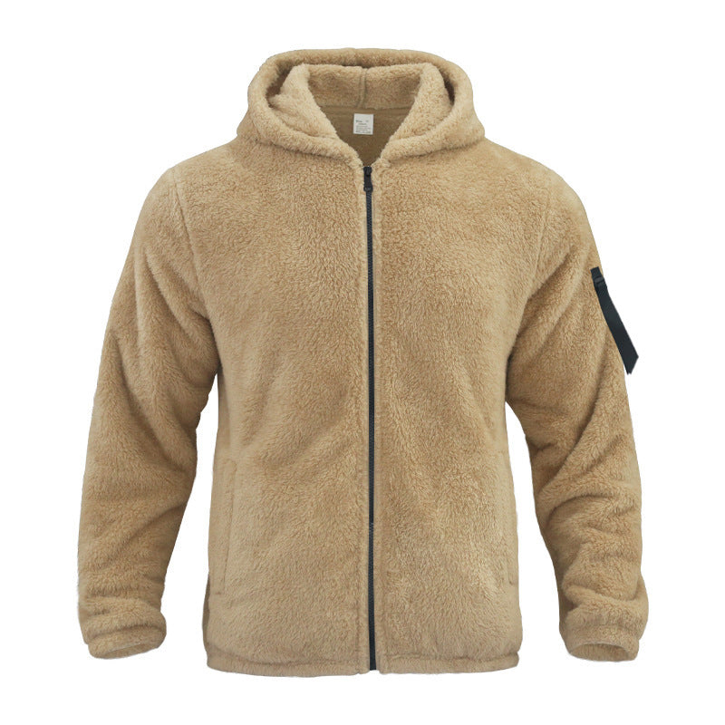 Men's Plush Hooded Fleece Jacket, Double-Sided Warm Zip Coat