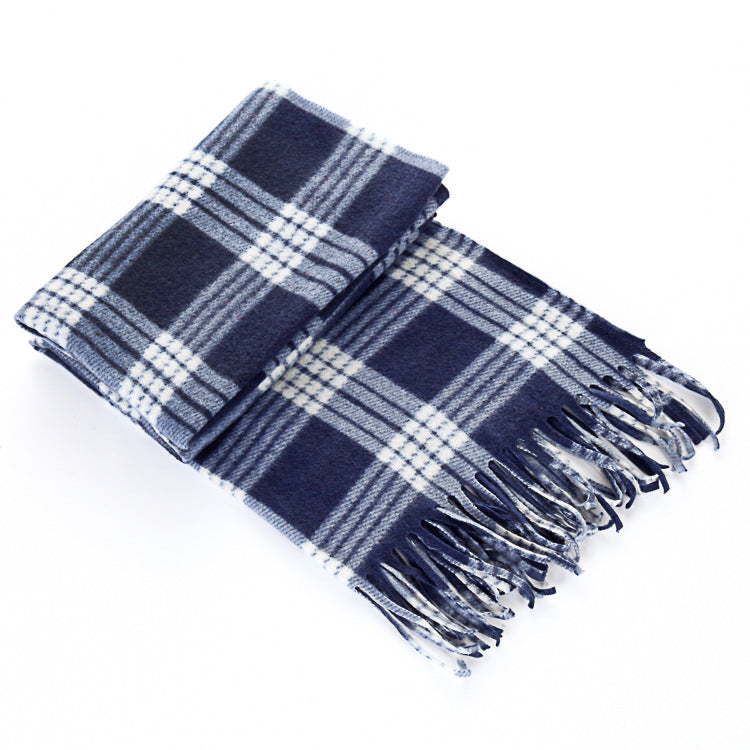 Black and White Plaid Thick Scarf, Warm Double-Sided Velvet