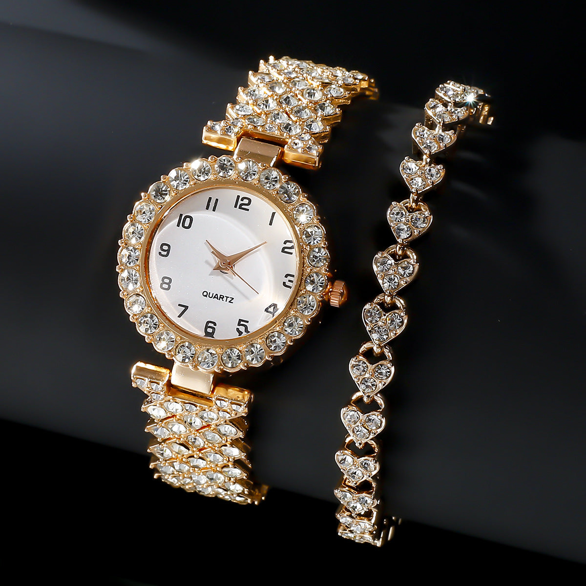 Women's 2 Piece Quartz Watch And Bracelet Set In Gold Or Silver