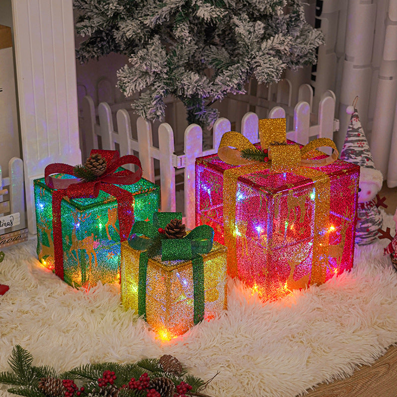 Light Up Outdoor Christmas Gift Box Decoration with Bow