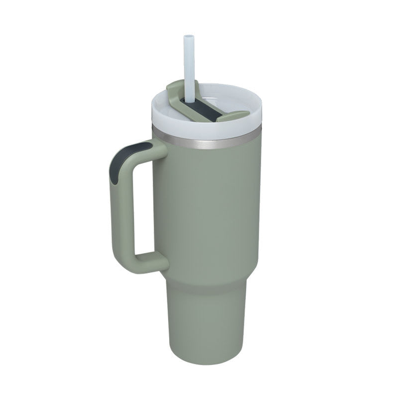 40oz Insulated Tumbler With Handle And Straw, Leakproof Lid