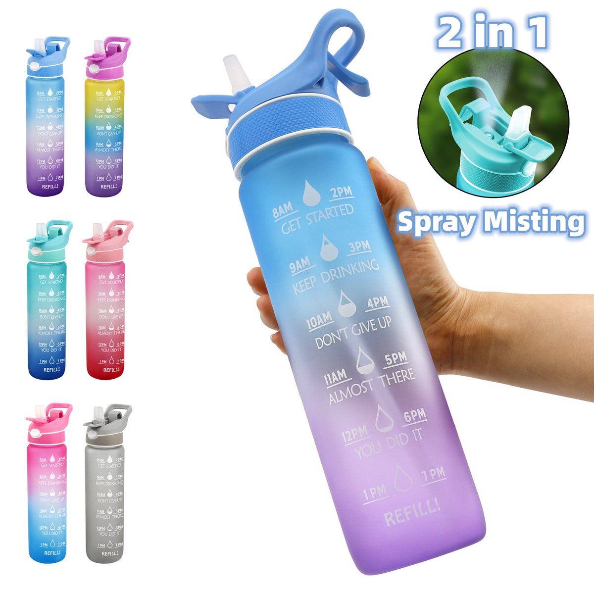 1000ml Water Bottle With Straw And Bounce Cover For Sport