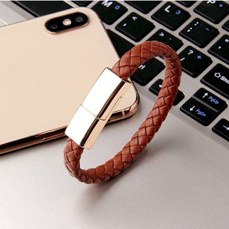 Leather Bracelet Charging Cable, Wearable USB Data Cord