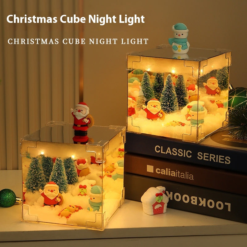 DIY Mirror LED Cube Lamp with 3D Santa Snowman Christmas Scene