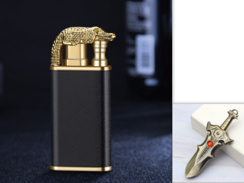 Windproof Metal Gas Lighter With Blue Flame And Double Fire